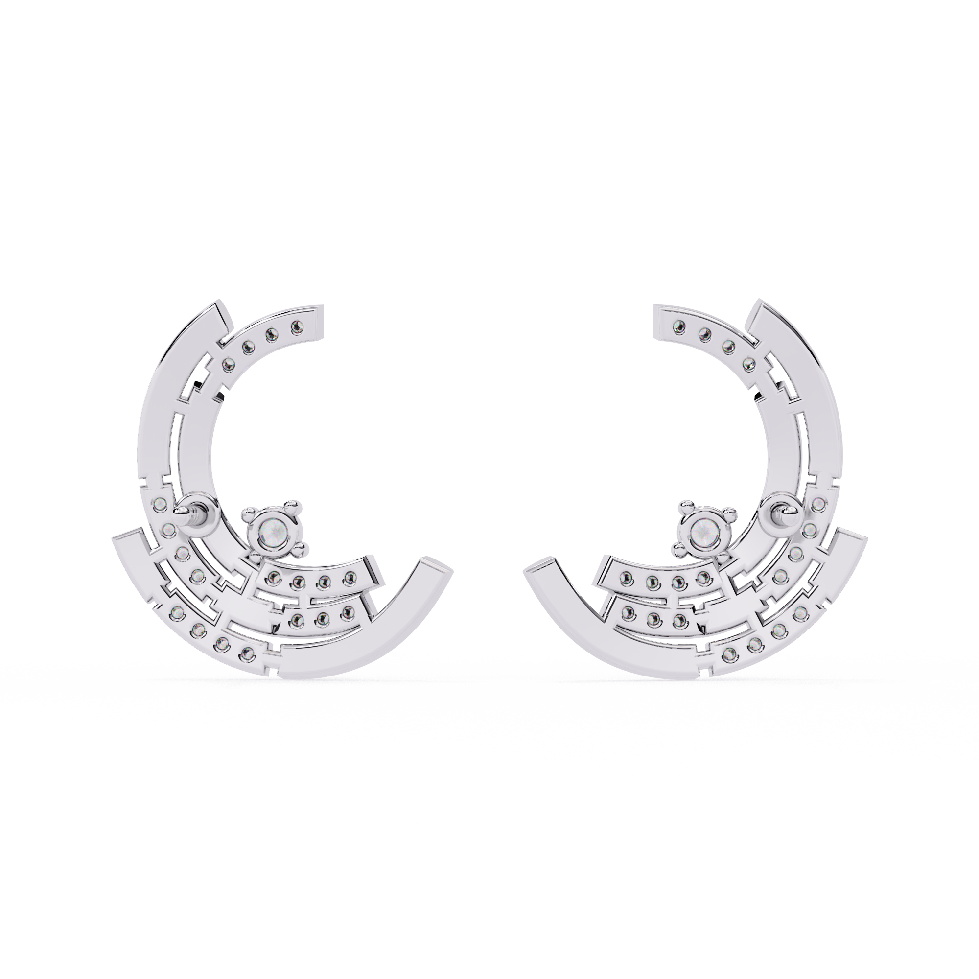 Modern Moon Phase Diamond Stud Earrings