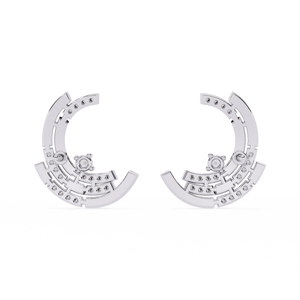 Modern Moon Phase Diamond Stud Earrings