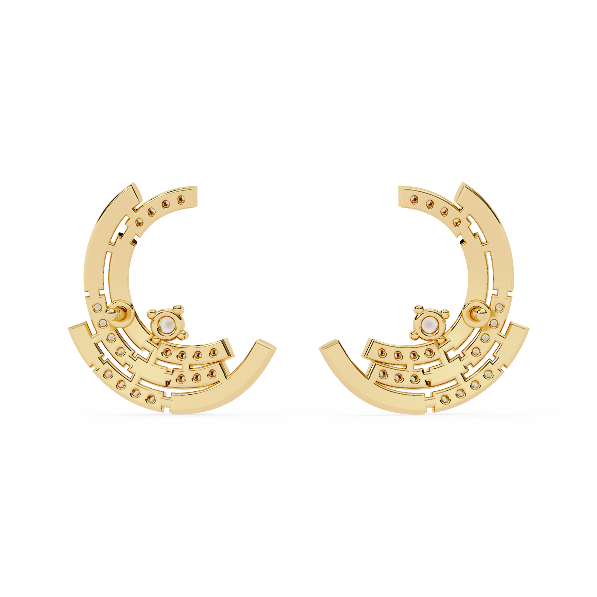 Modern Moon Phase Diamond Stud Earrings