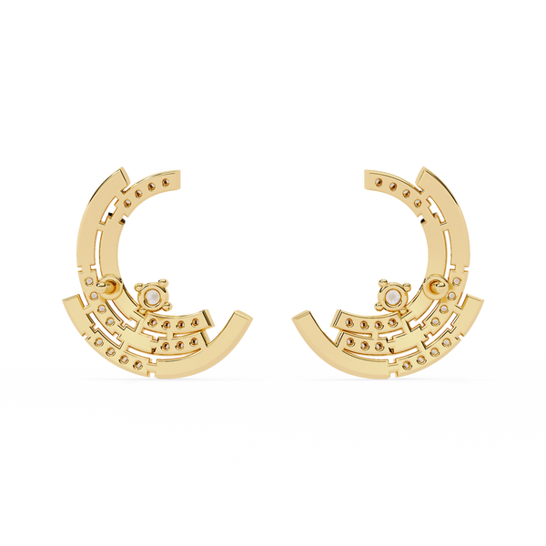 Modern Moon Phase Diamond Stud Earrings