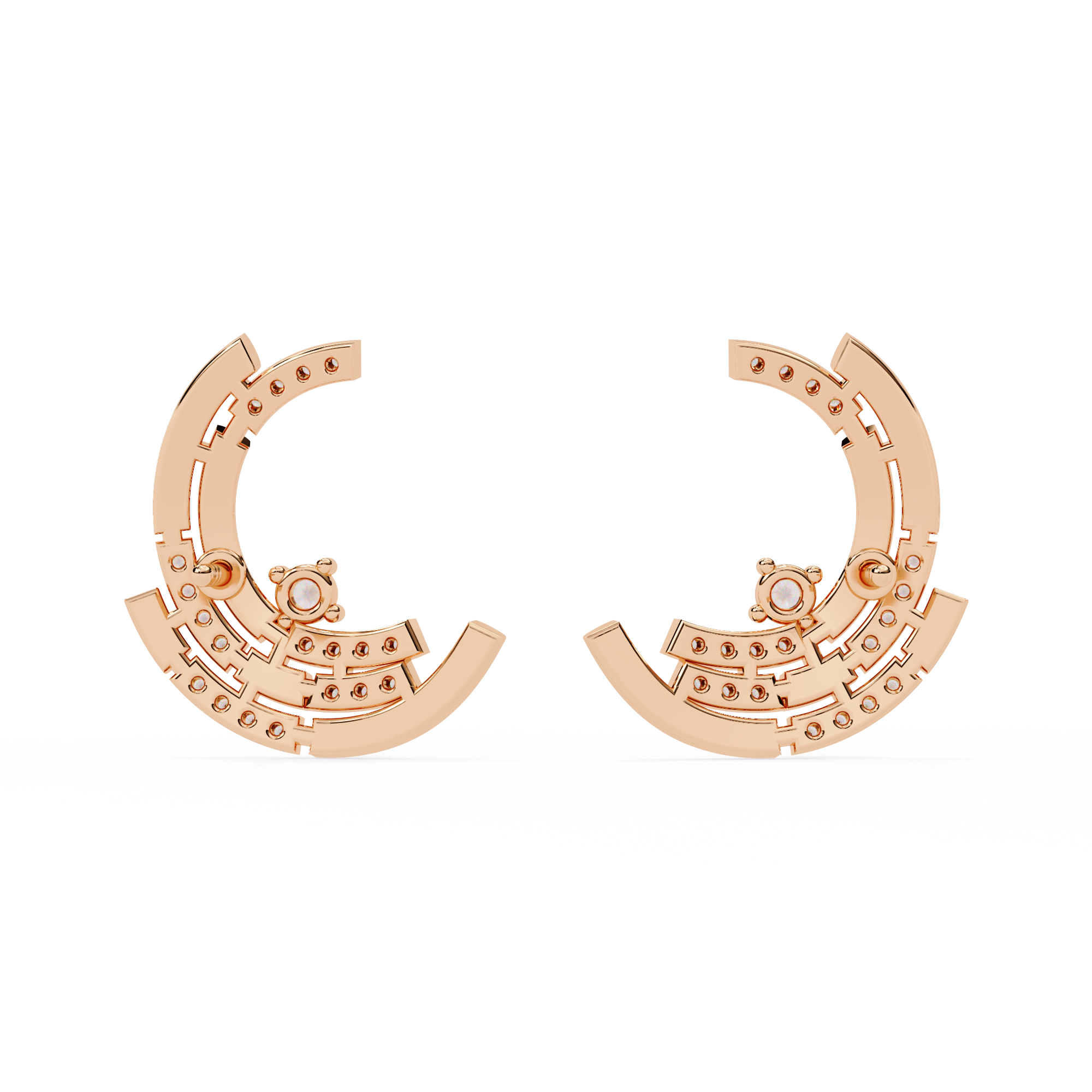 Modern Moon Phase Diamond Stud Earrings