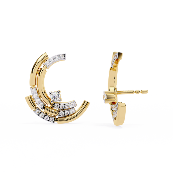 Modern Moon Phase Diamond Stud Earrings