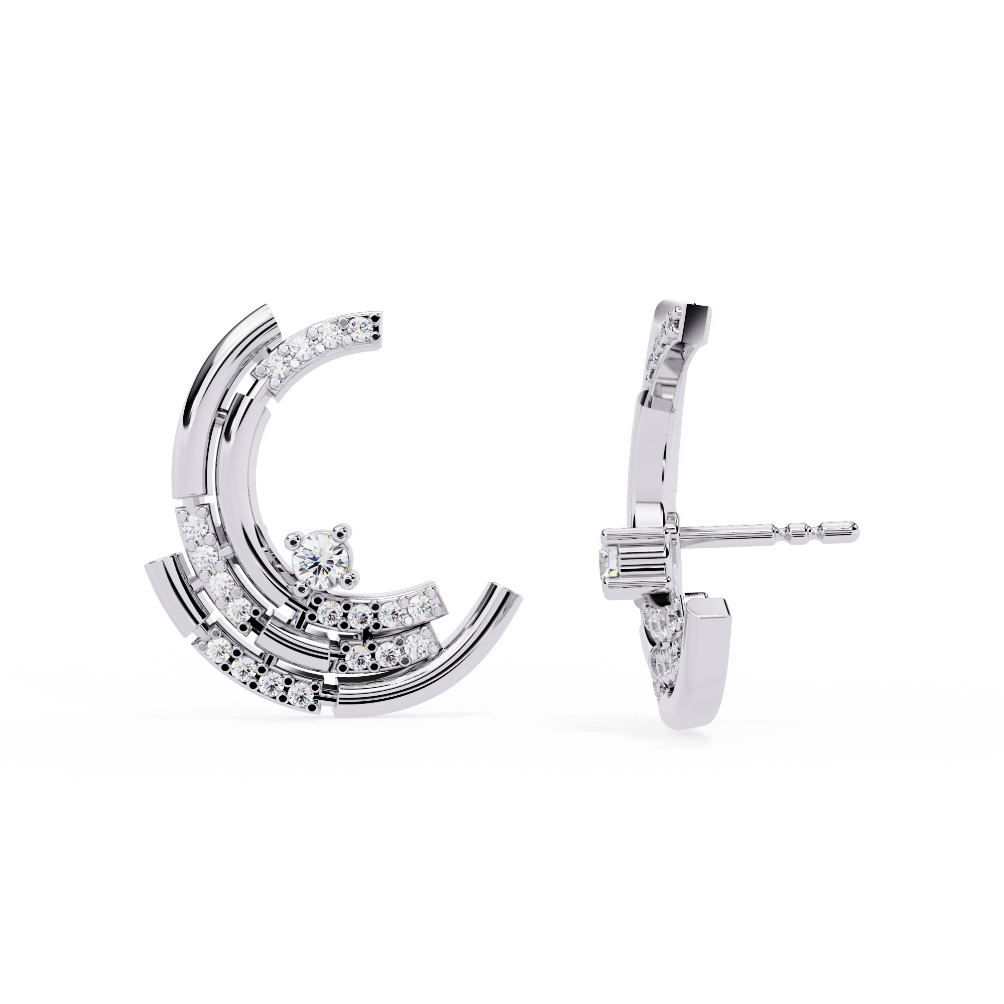 Modern Moon Phase Diamond Stud Earrings