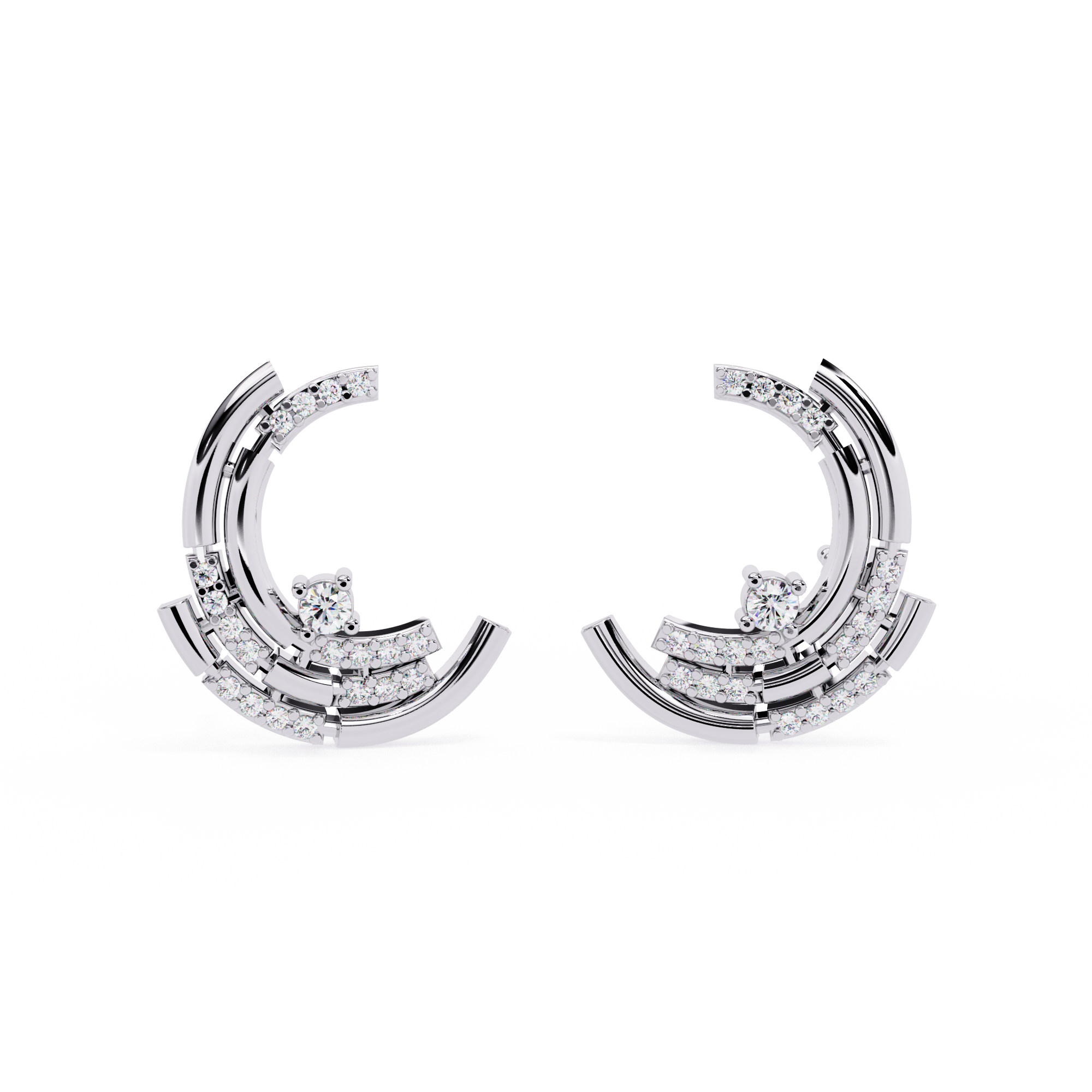 Modern Moon Phase Diamond Stud Earrings