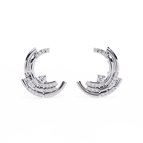 Modern Moon Phase Diamond Stud Earrings