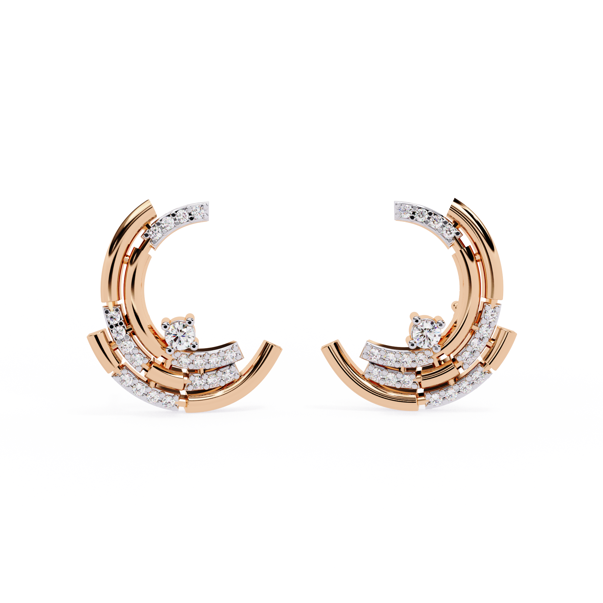 Modern Moon Phase Diamond Stud Earrings