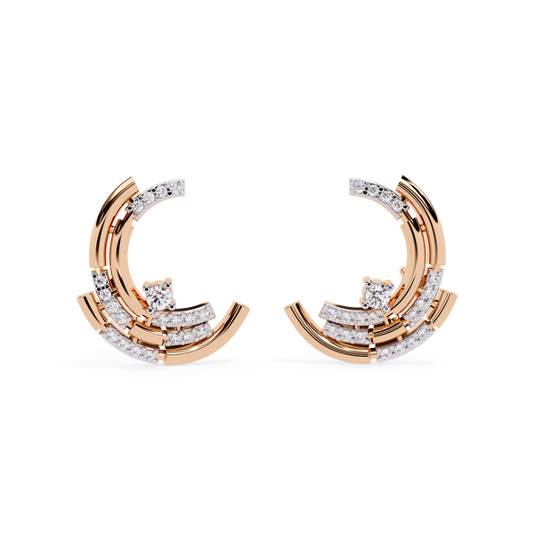 Modern Moon Phase Diamond Stud Earrings