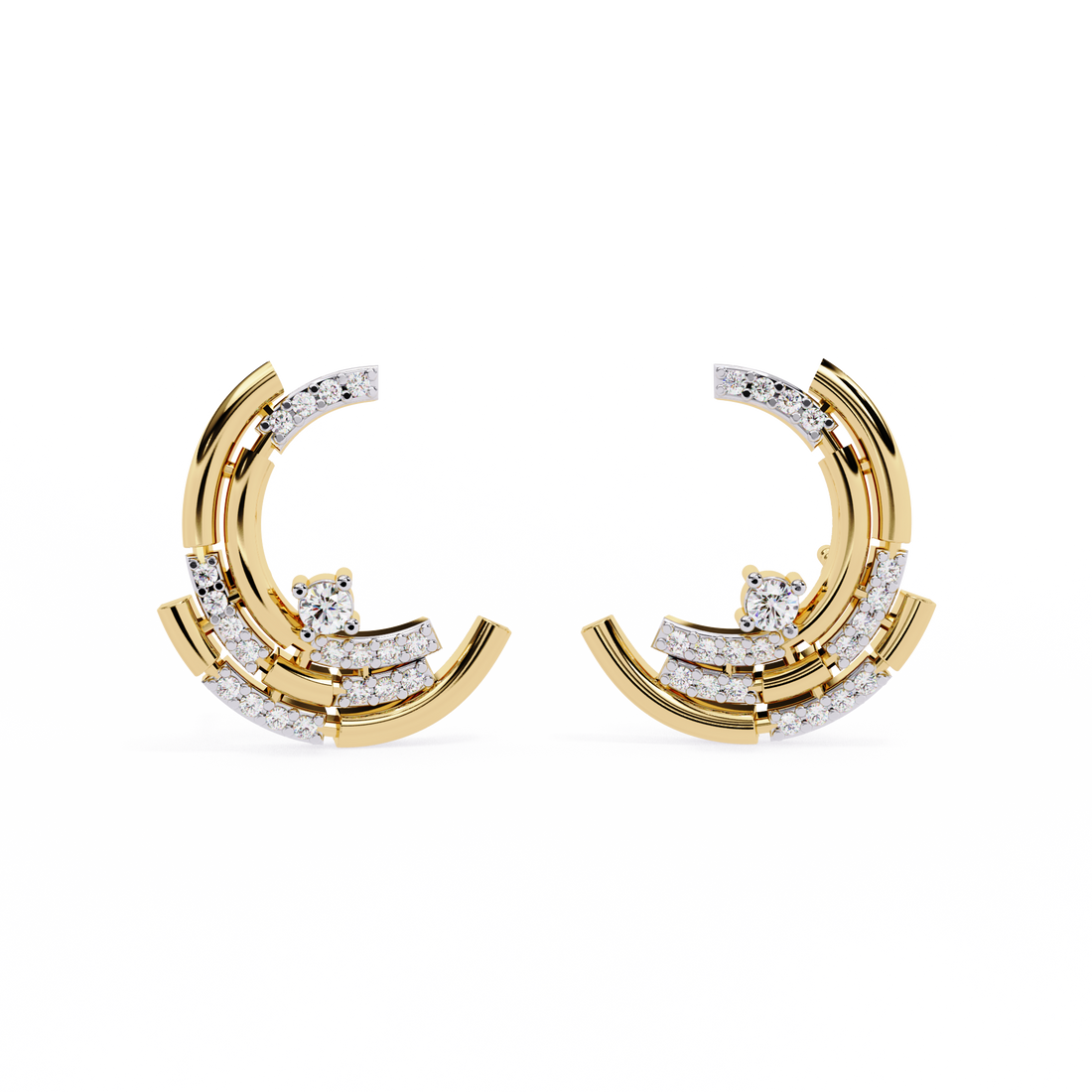 Modern Moon Phase Diamond Stud Earrings