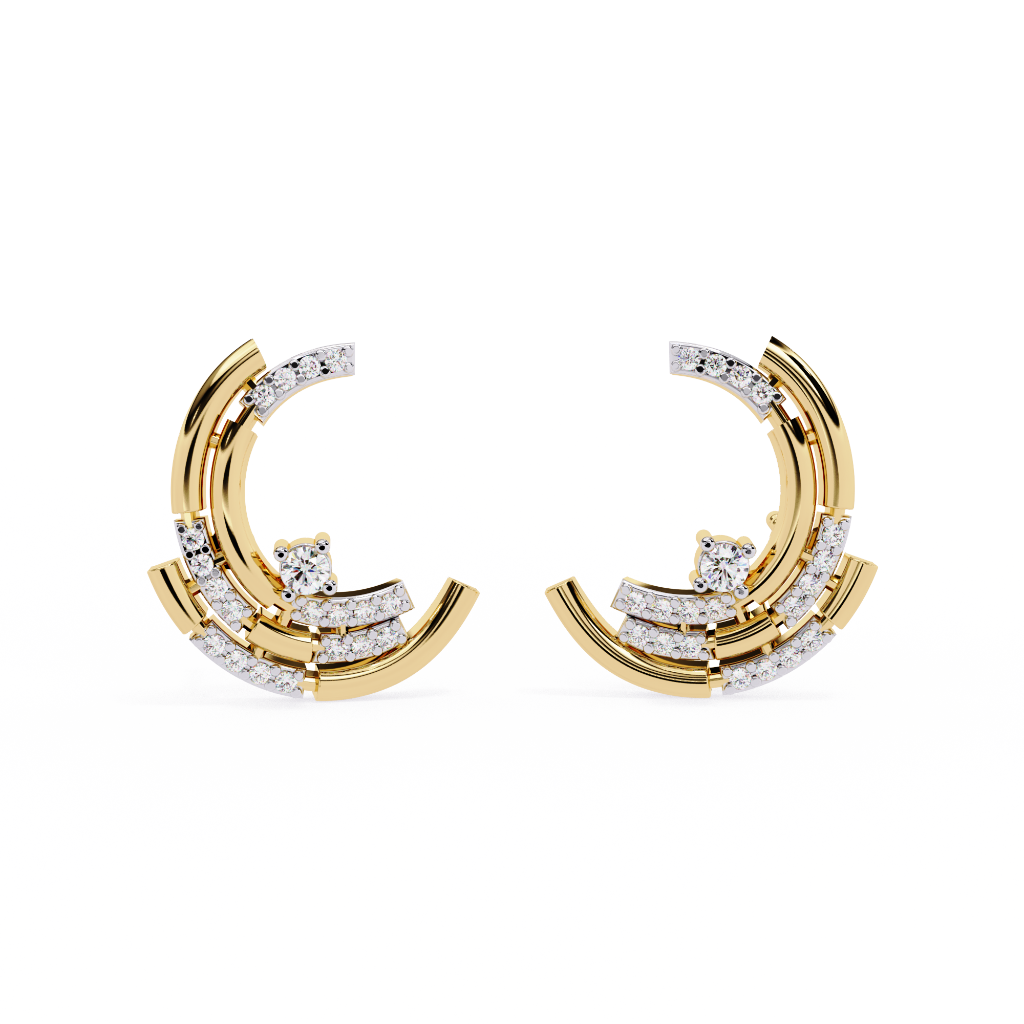 Modern Moon Phase Diamond Stud Earrings