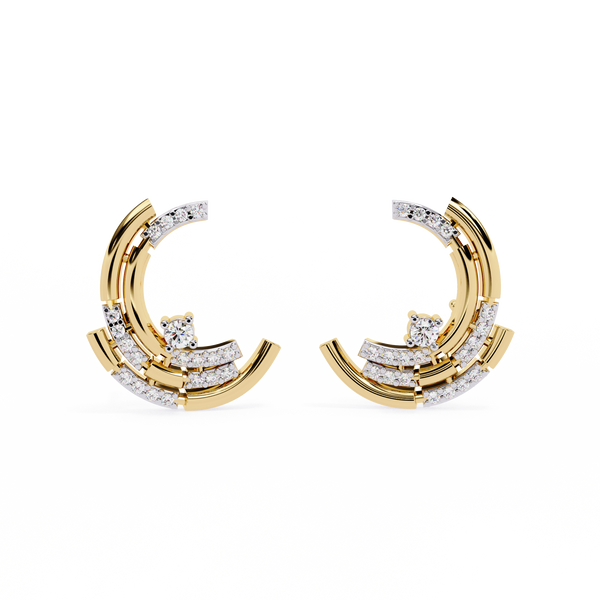 Modern Moon Phase Diamond Stud Earrings