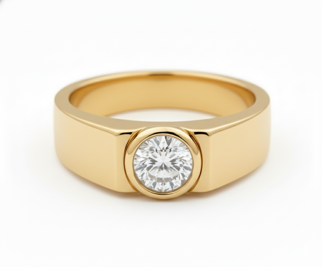 The Bastion Gold Solitaire Band