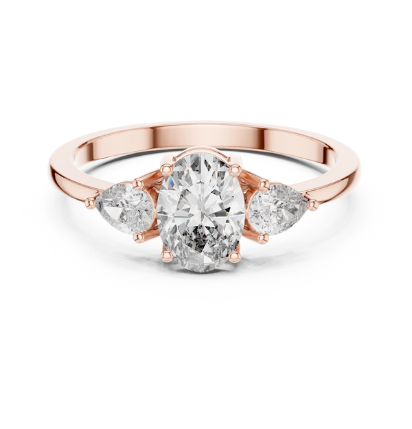 Captivating Oval Solitaire & Pear Diamond Lab Grown Diamond Ring
