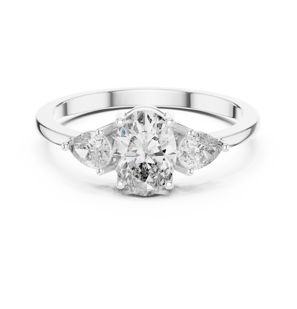 Captivating Oval Solitaire & Pear Diamond Lab Grown Diamond Ring