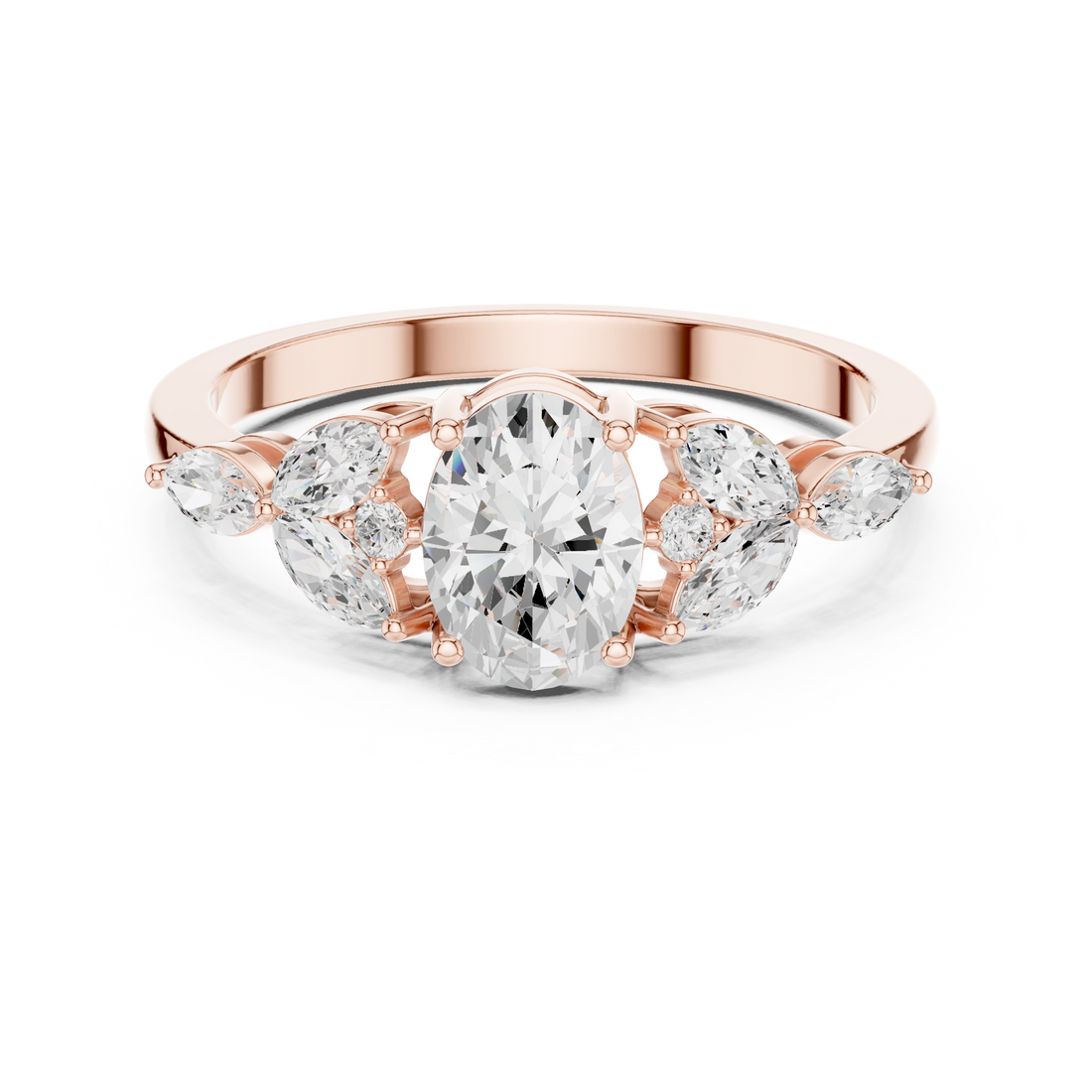 0.7 ct Oval Diamond Lab Grown Diamond Ring with Marquise & Round Accents