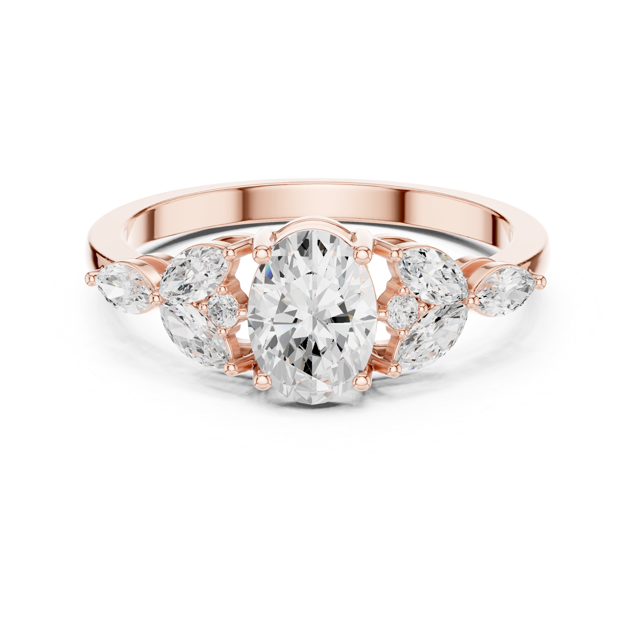 0.7 ct Oval Diamond Lab Grown Diamond Ring with Marquise & Round Accents