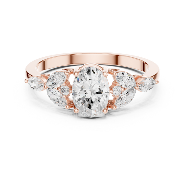 0.7 ct Oval Diamond Lab Grown Diamond Ring with Marquise & Round Accents