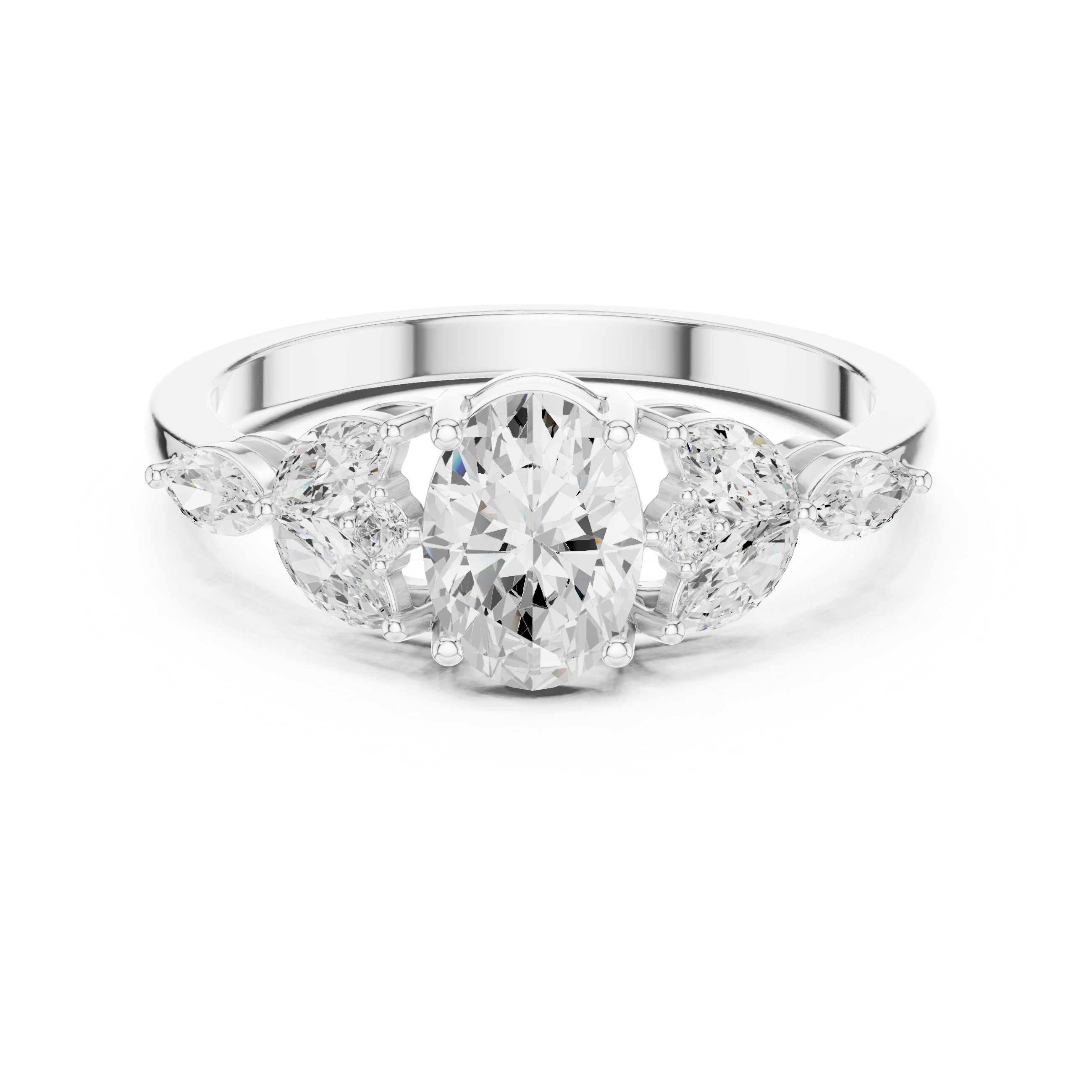0.7 ct Oval Diamond Lab Grown Diamond Ring with Marquise & Round Accents