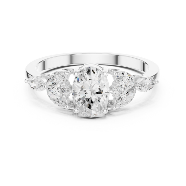 0.7 ct Oval Diamond Lab Grown Diamond Ring with Marquise & Round Accents
