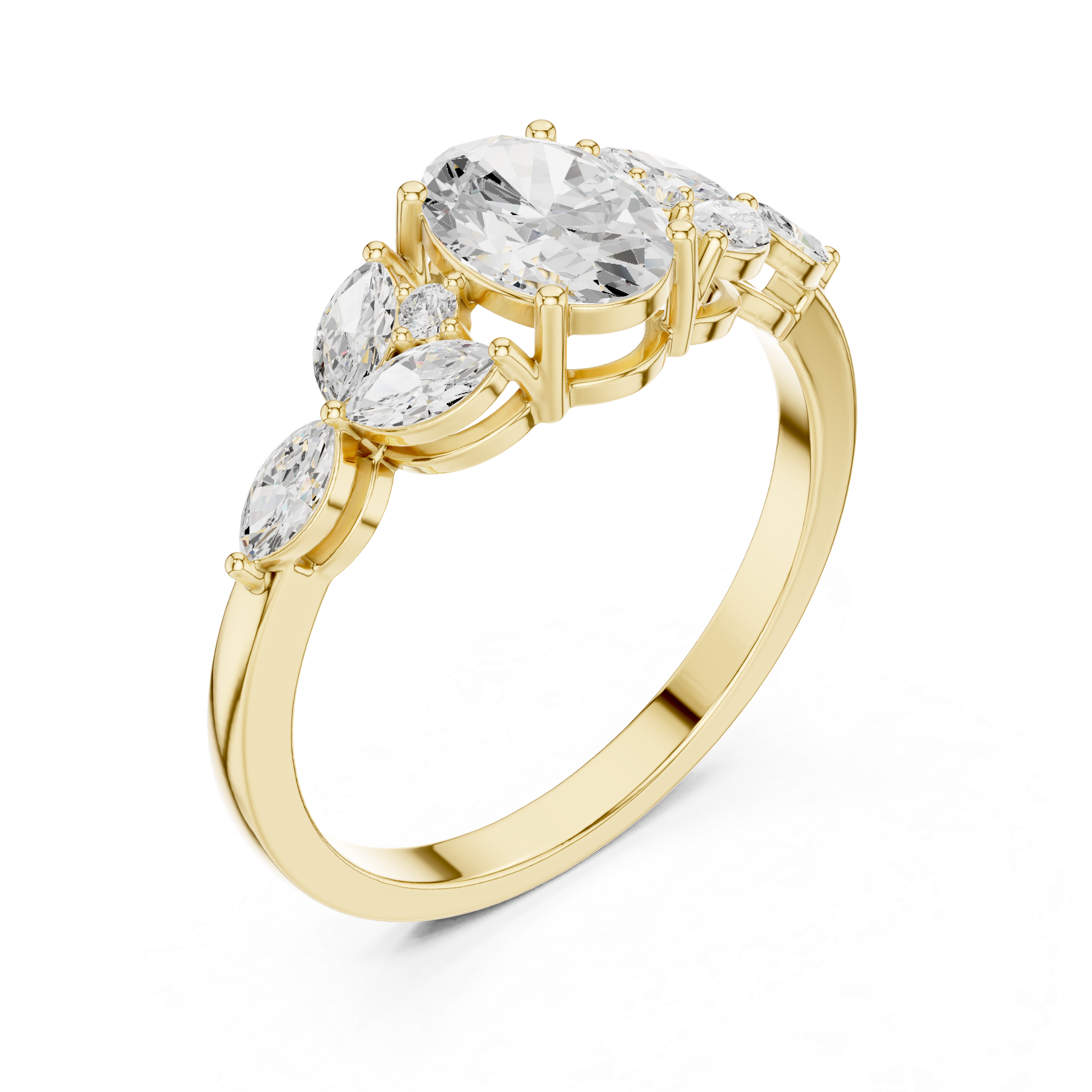 0.7 ct Oval Diamond Lab Grown Diamond Ring with Marquise & Round Accents