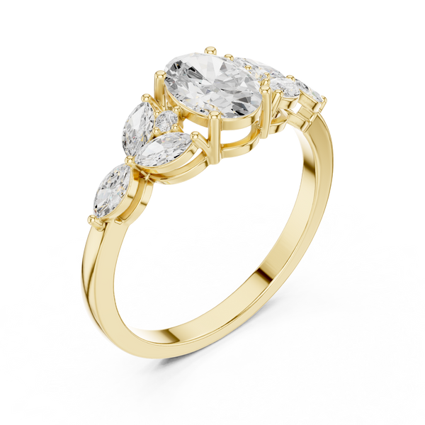 0.7 ct Oval Diamond Lab Grown Diamond Ring with Marquise & Round Accents
