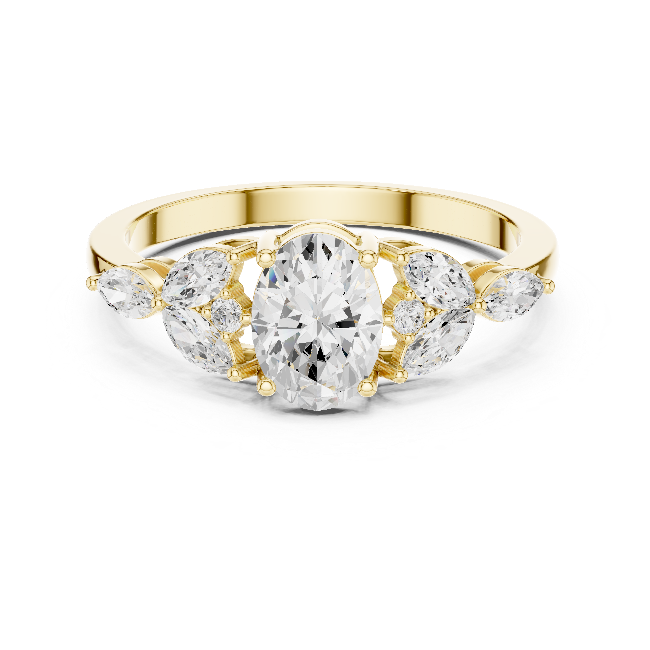 0.7 ct Oval Diamond Lab Grown Diamond Ring with Marquise & Round Accents