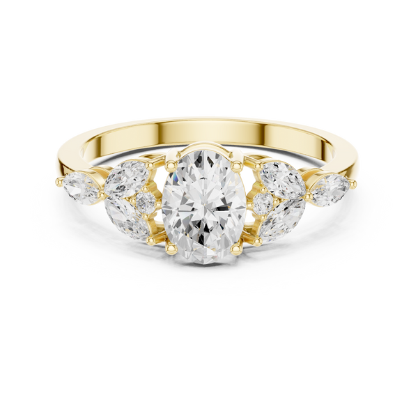 0.7 ct Oval Diamond Lab Grown Diamond Ring with Marquise & Round Accents