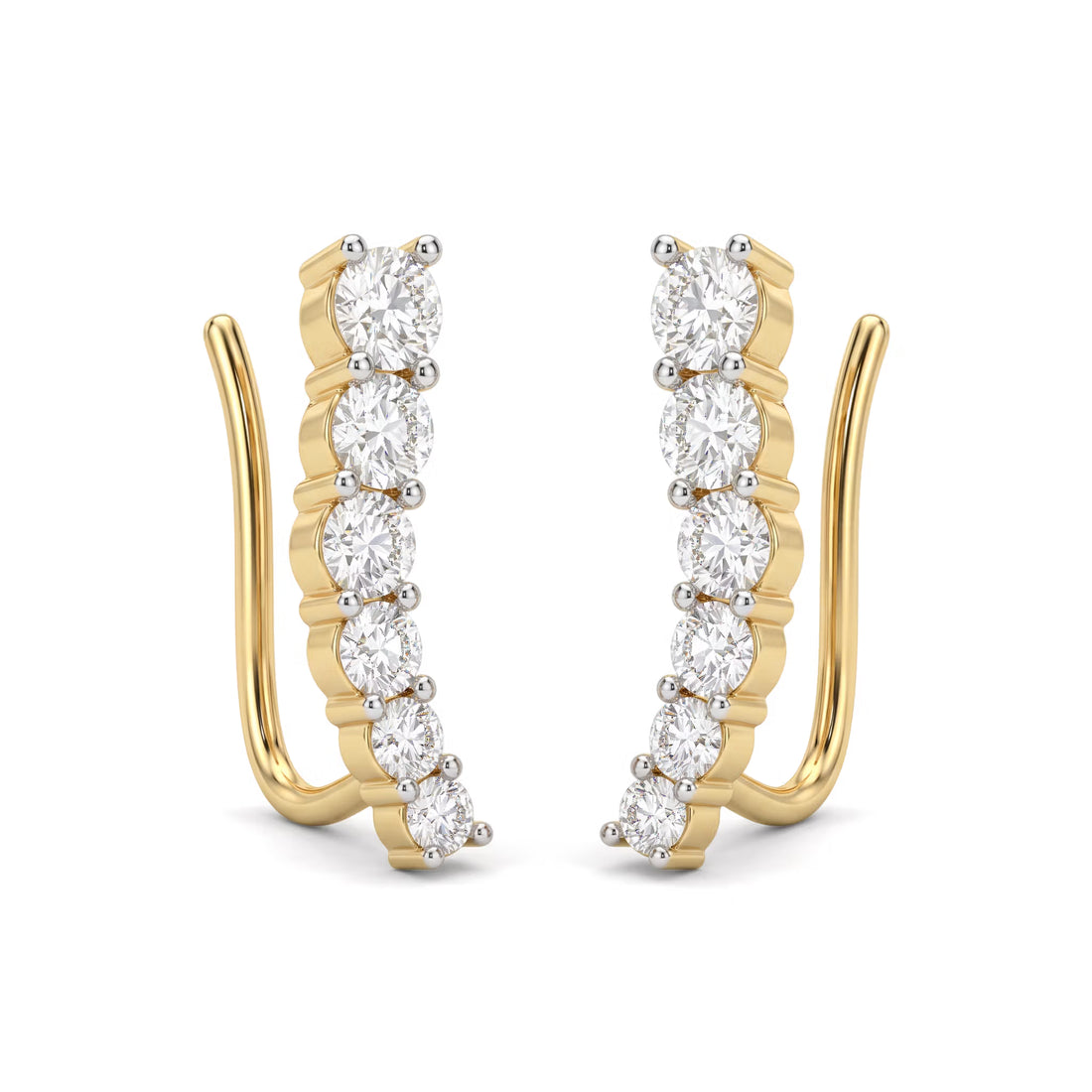 Graduated Curved Arc Round Diamond Ear Climber Earrings