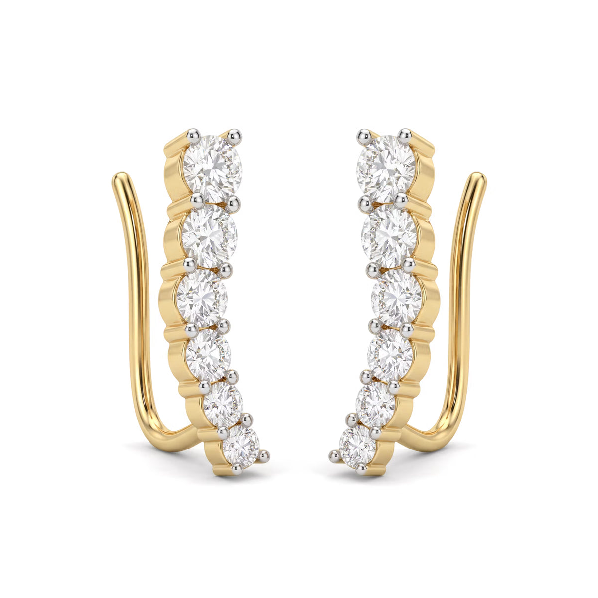 Graduated Curved Arc Round Diamond Ear Climber Earrings