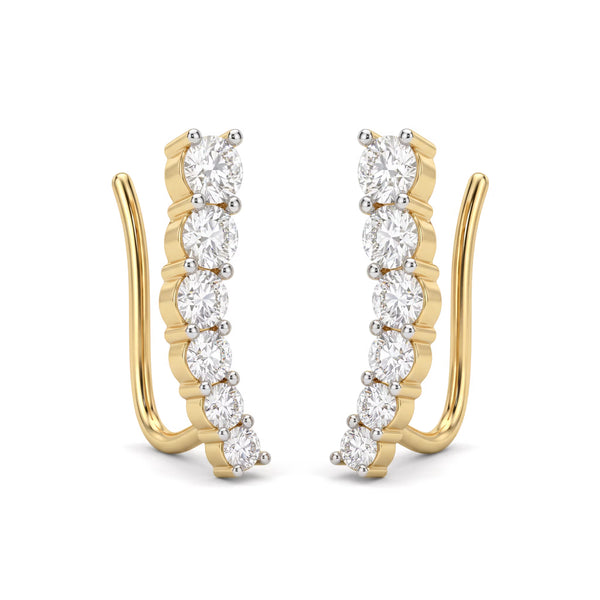 Graduated Curved Arc Round Diamond Ear Climber Earrings
