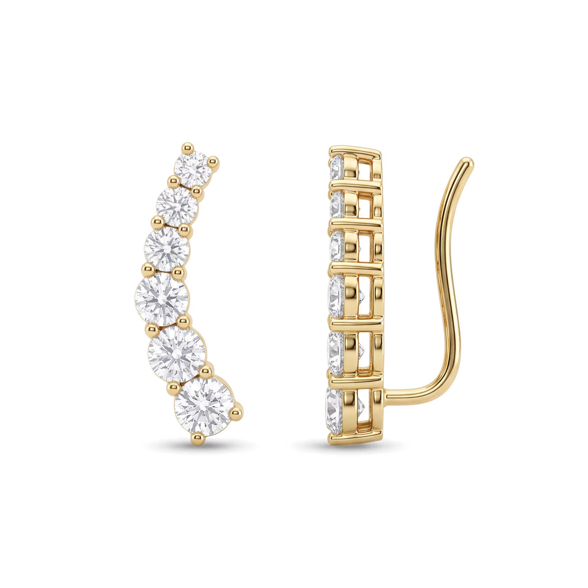 Graduated Curved Arc Round Diamond Ear Climber Earrings