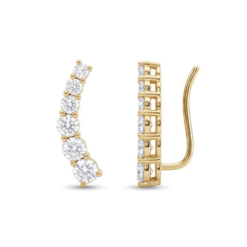 Graduated Curved Arc Round Diamond Ear Climber Earrings