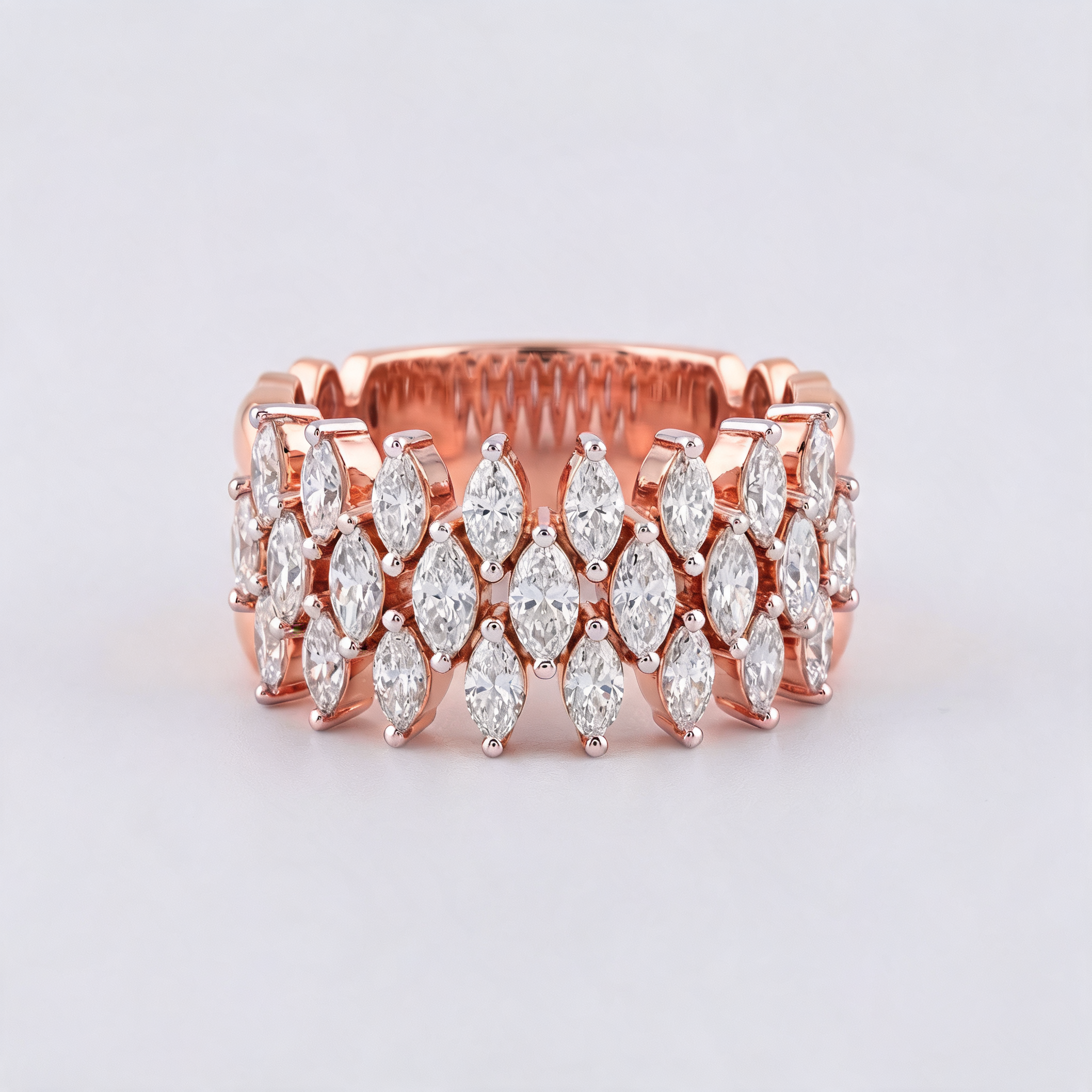Multi Row Marquise Lattice Lab Grown Diamond Ring
