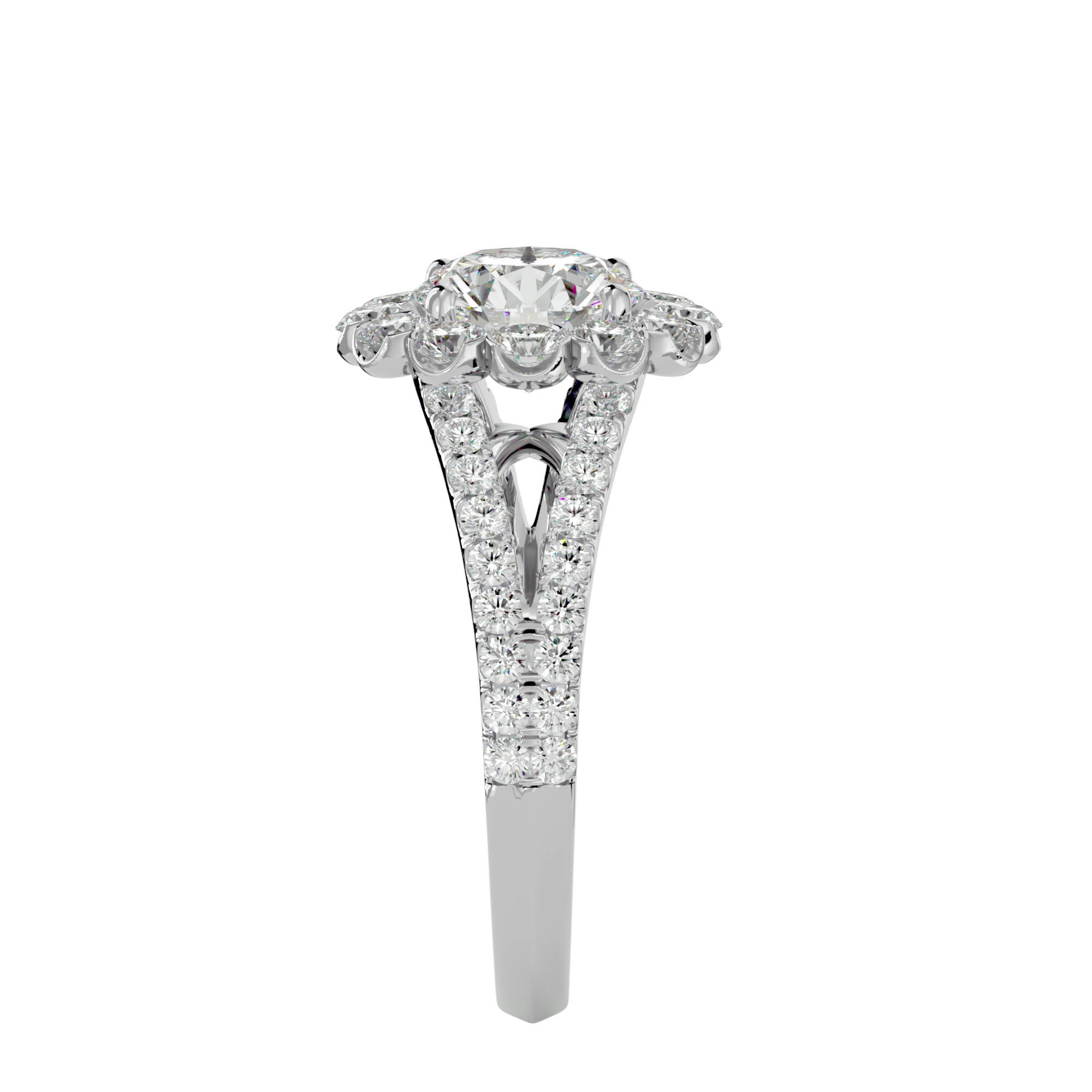 Floral Halo and Split Shank Diamond Ring