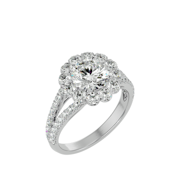 Floral Halo and Split Shank Diamond Ring