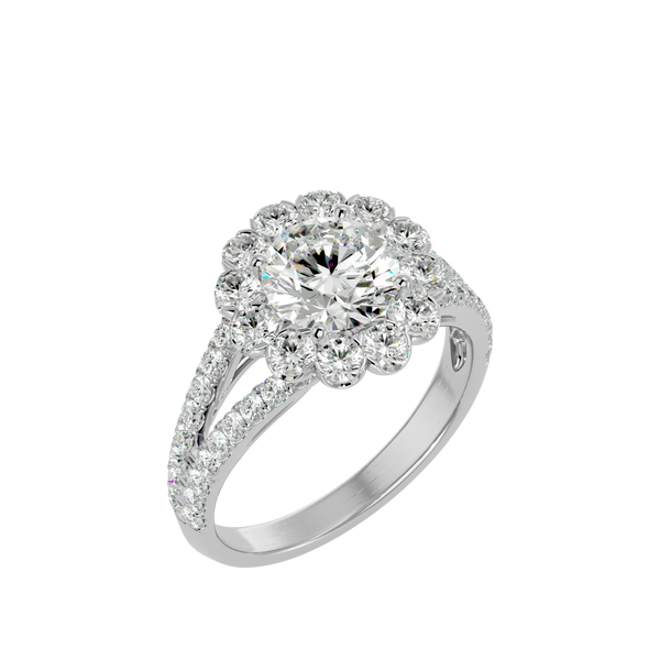 Floral Halo and Split Shank Diamond Ring