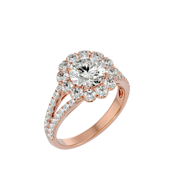 Floral Halo and Split Shank Diamond Ring