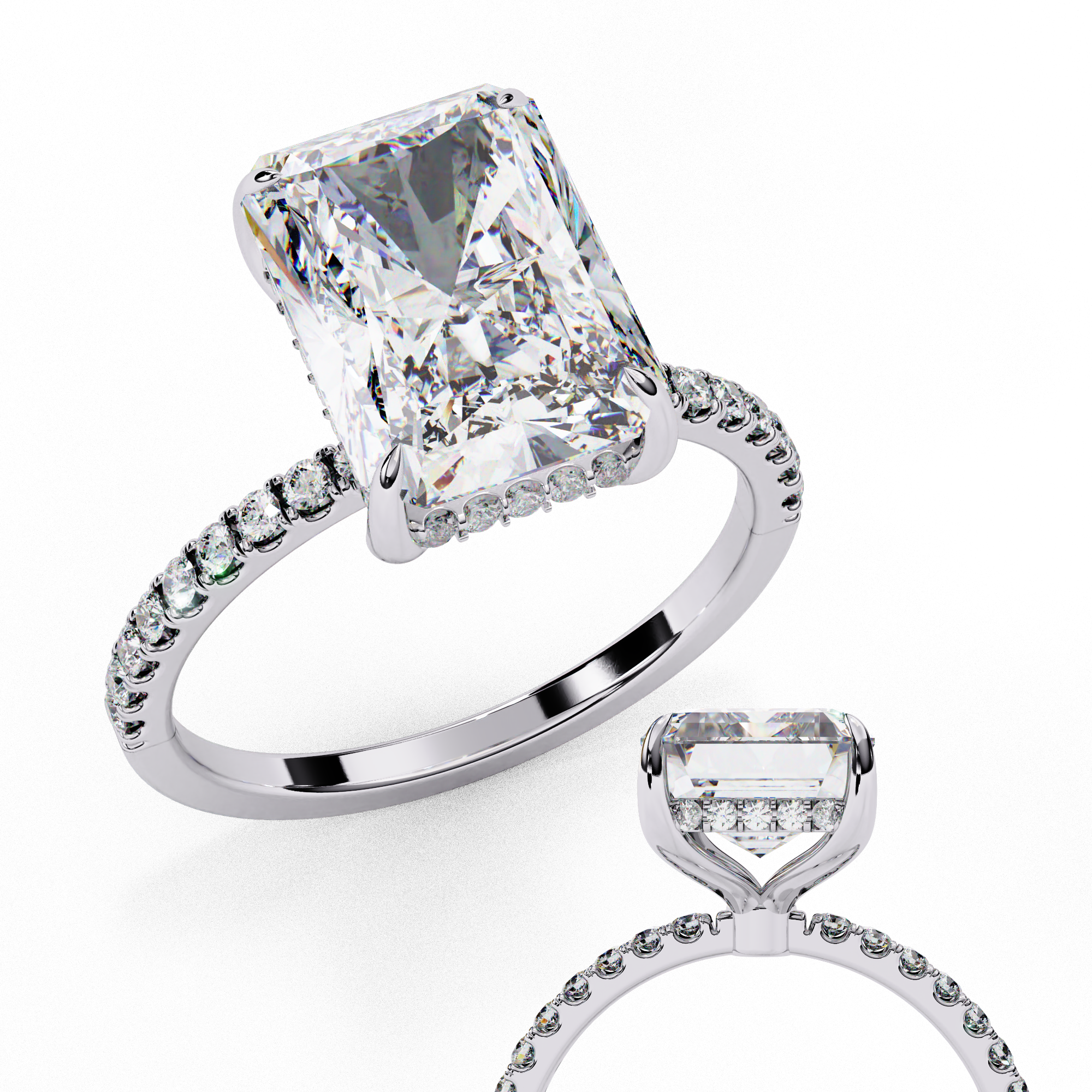 Radiant-Cut Solitaire with Diamond Pave Band
