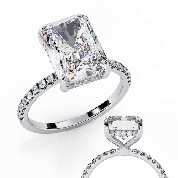 Radiant-Cut Solitaire with Diamond Pave Band