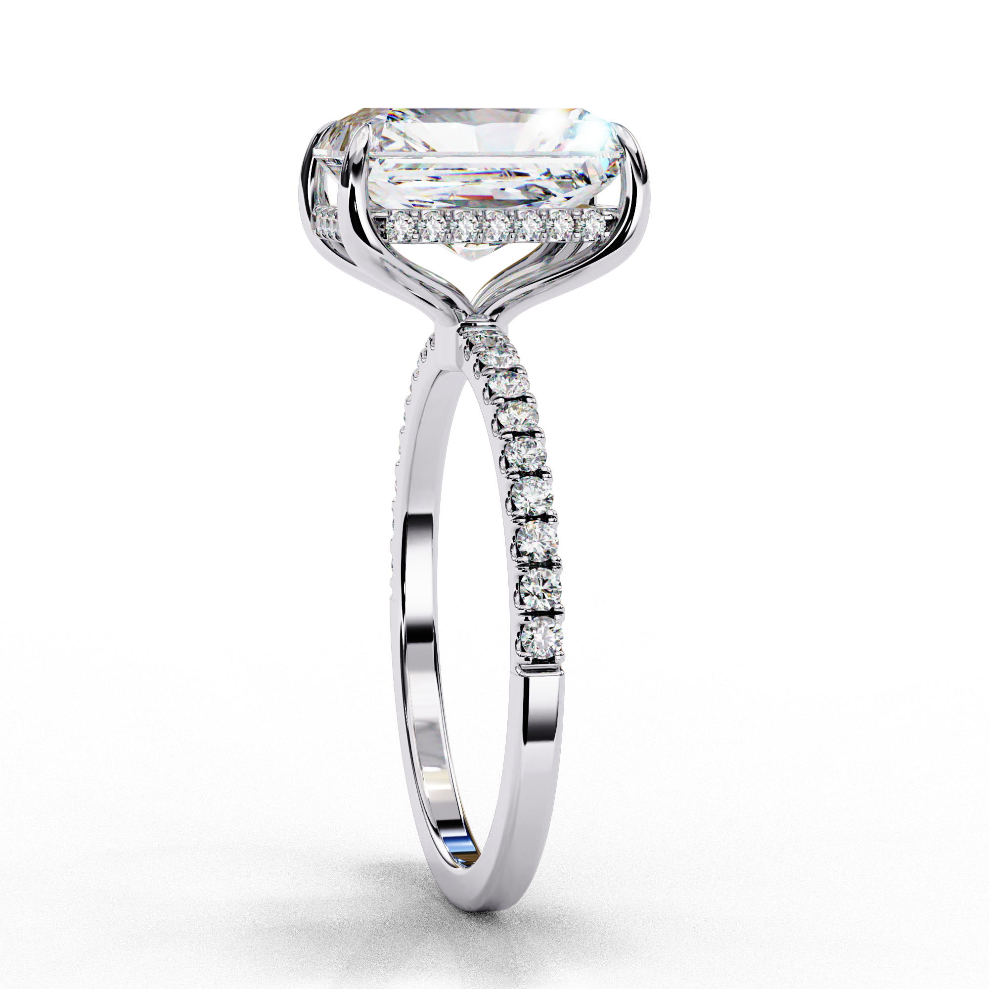 Radiant-Cut Solitaire with Diamond Pave Band