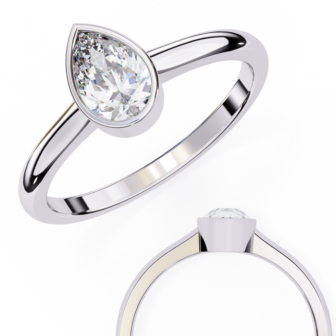 Bezel Set Pear Cut Lab Grown Diamond Ring