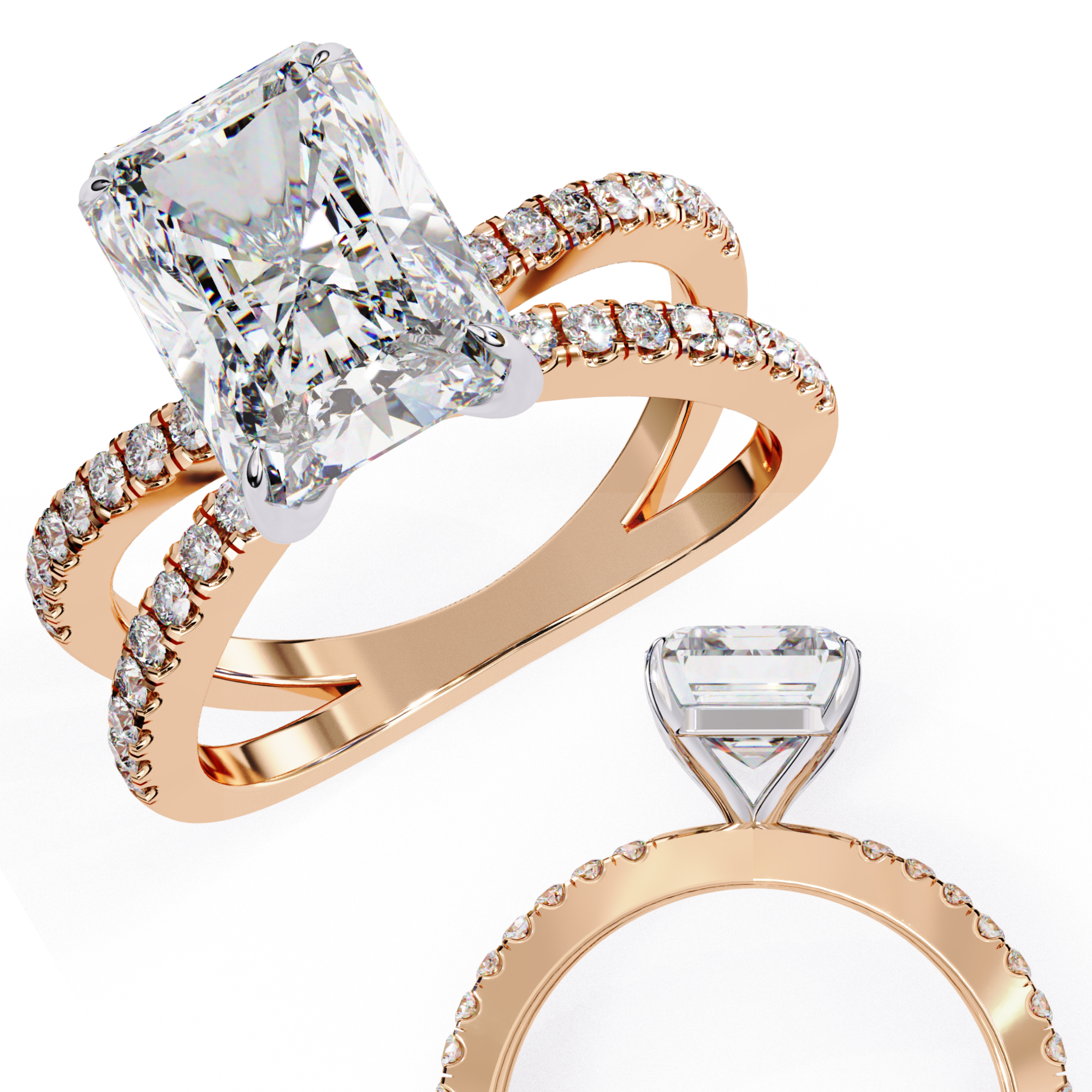 Elegant Split Shank Radiant Cut Engagement Ring