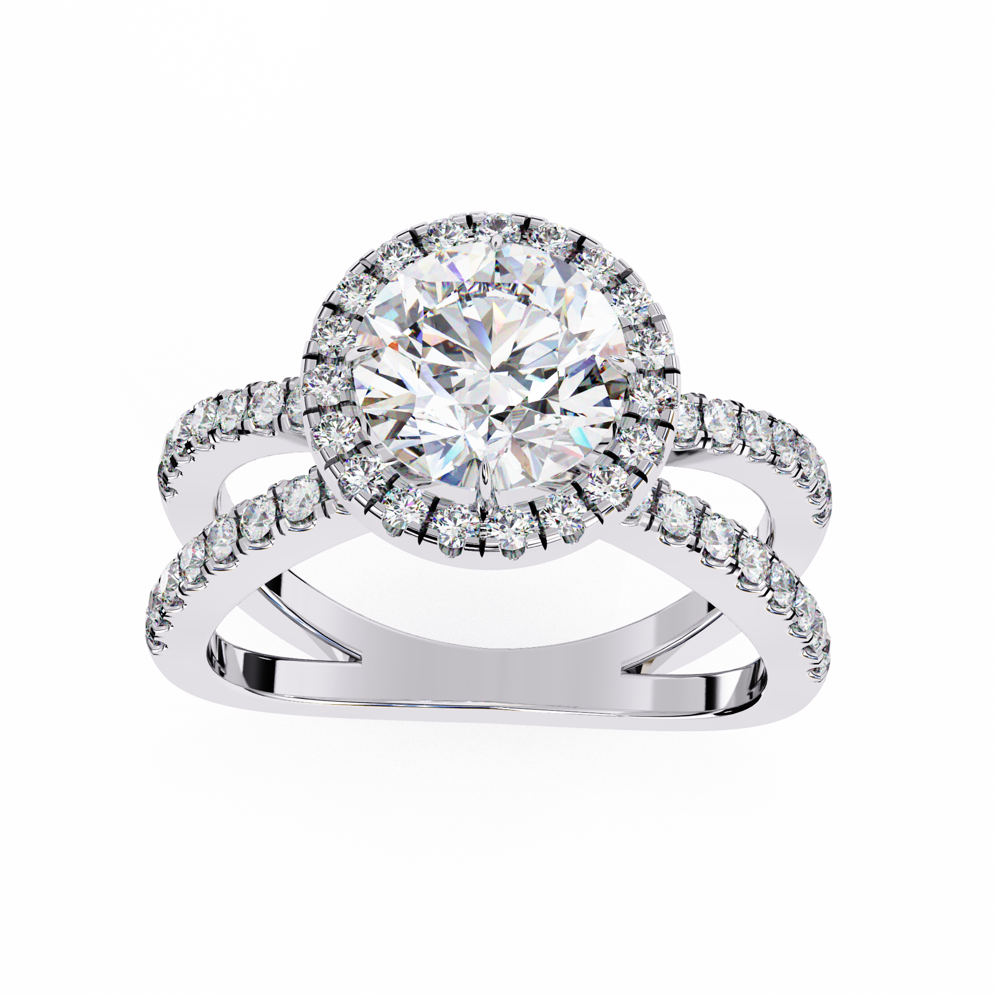 Halo Diamond Engagement Ring with Pave Band