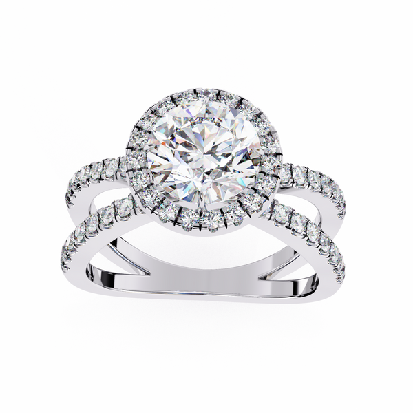 Halo Diamond Engagement Ring with Pave Band