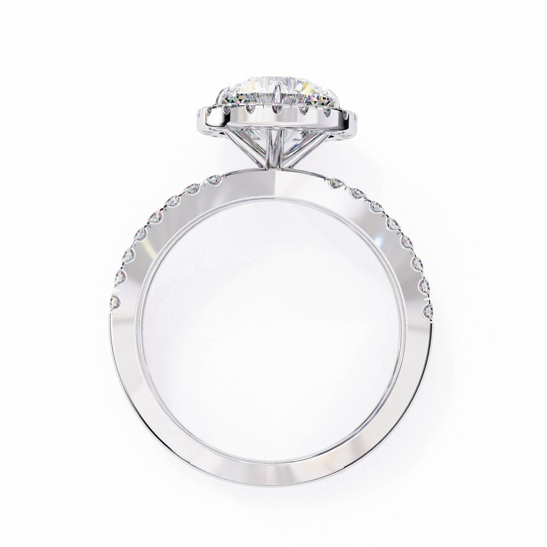Halo Diamond Engagement Ring with Pave Band