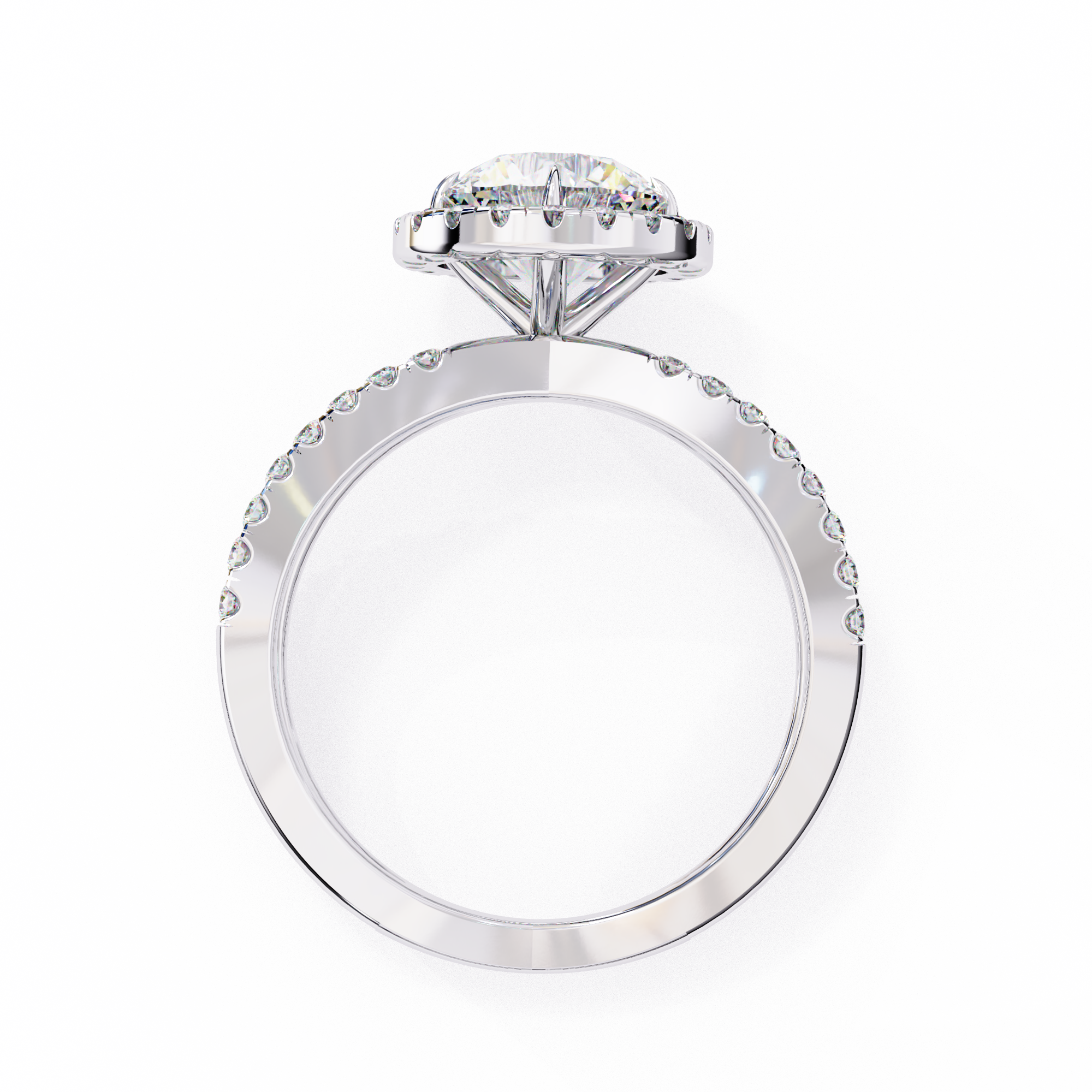 Halo Diamond Engagement Ring with Pave Band