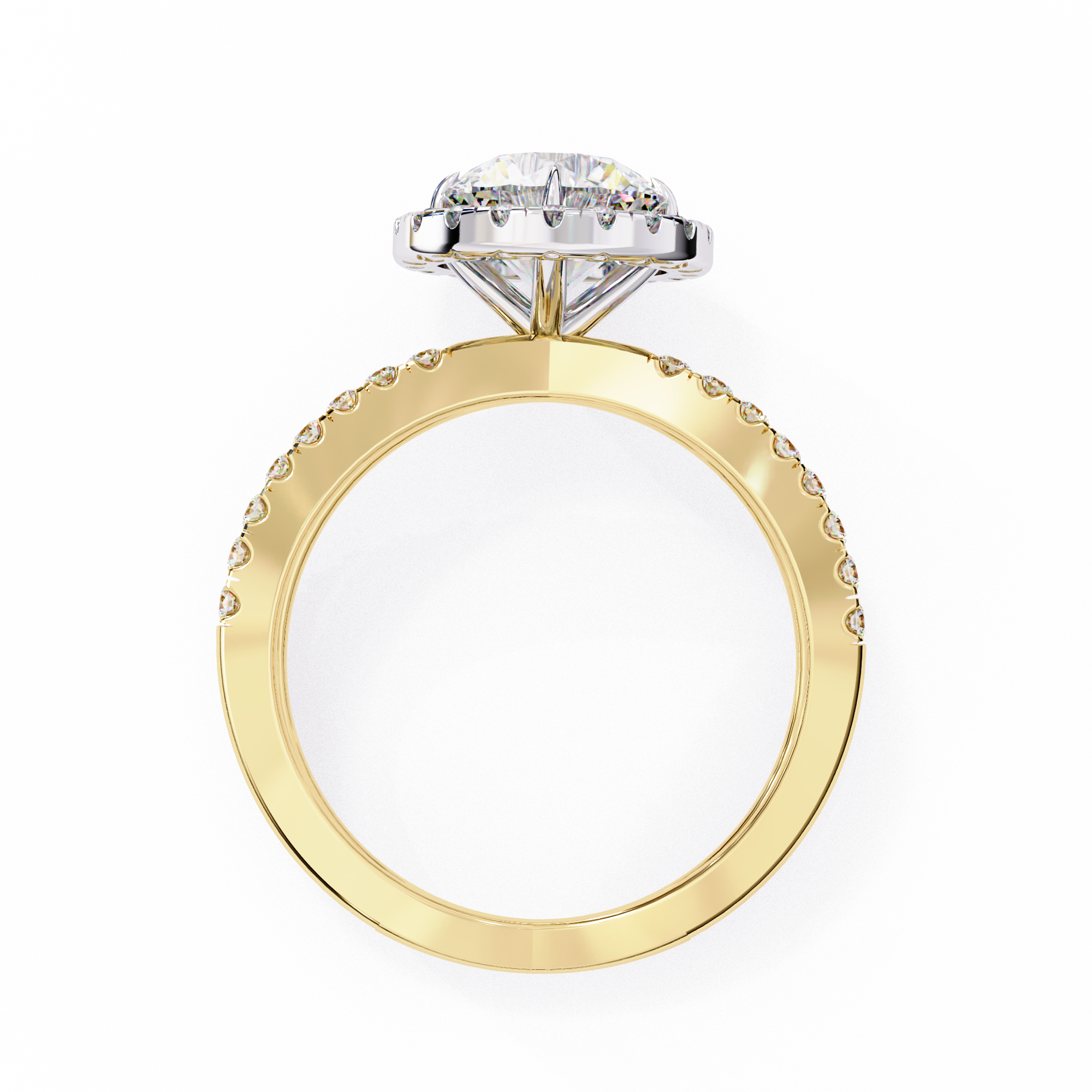 Halo Diamond Engagement Ring with Pave Band