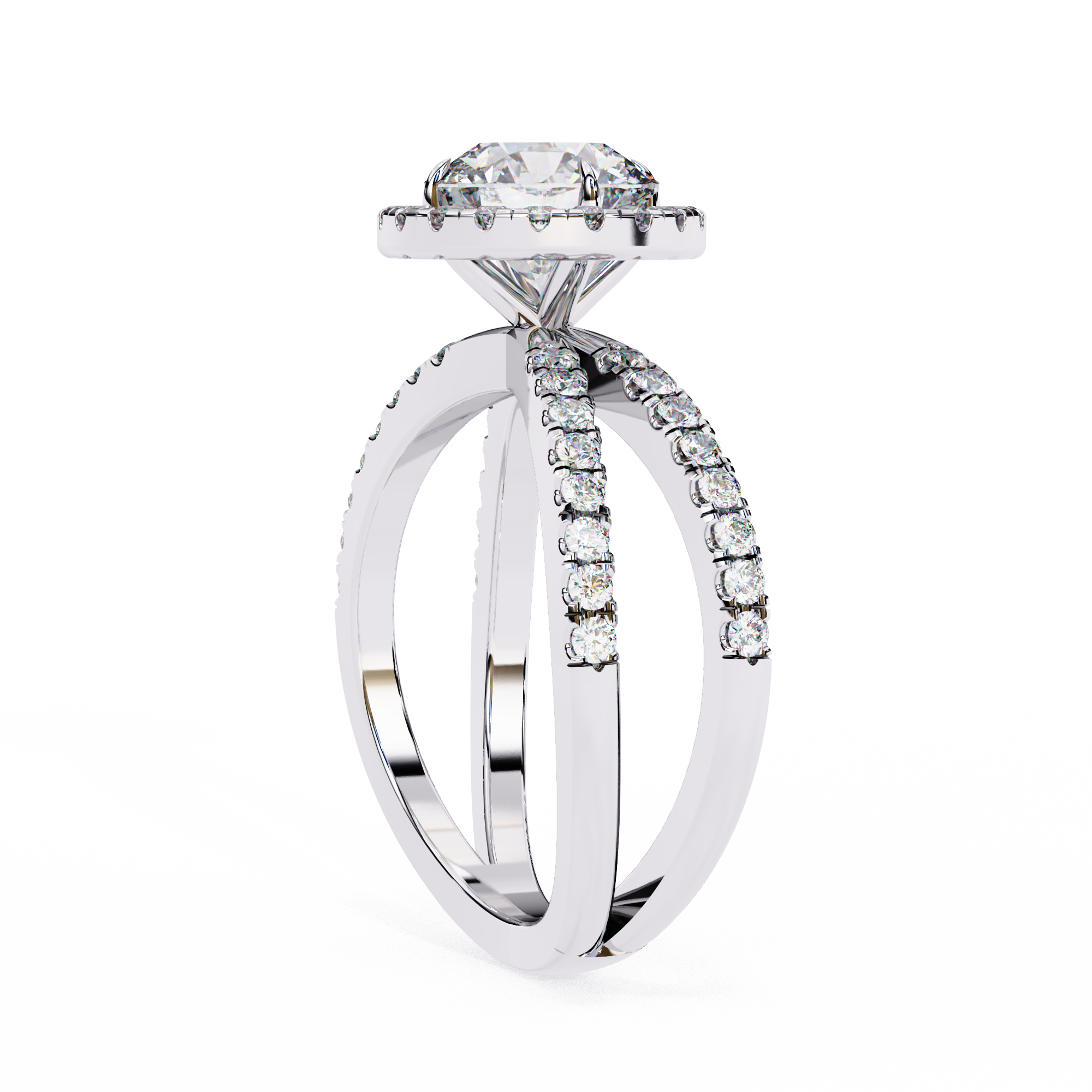 Halo Diamond Engagement Ring with Pave Band