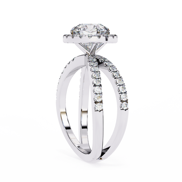 Halo Diamond Engagement Ring with Pave Band