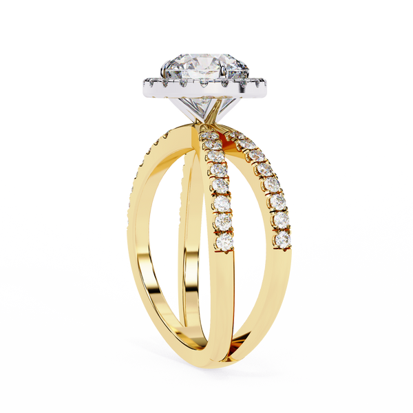 Halo Diamond Engagement Ring with Pave Band