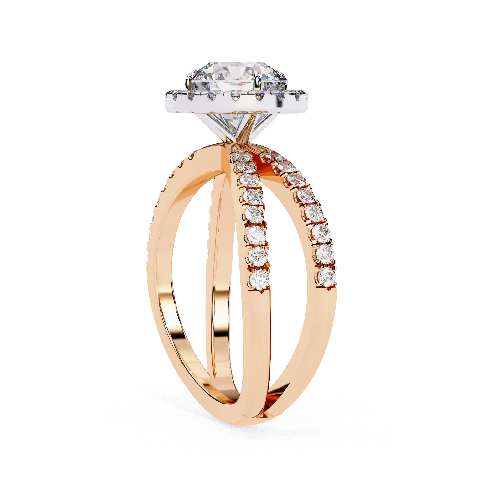Halo Diamond Engagement Ring with Pave Band
